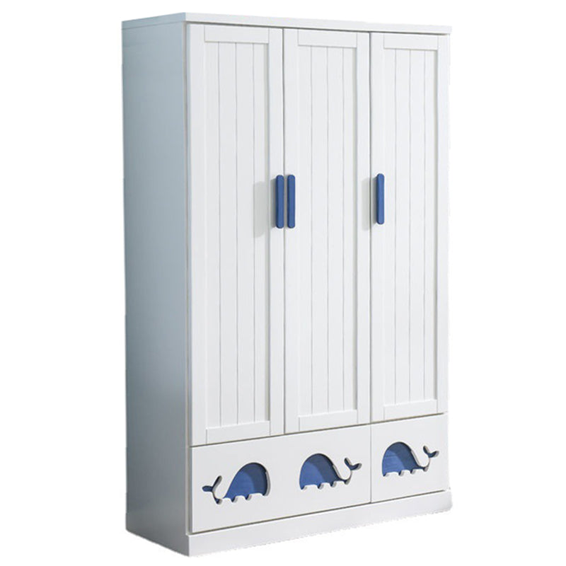 Modern Style Kids Closet White Colour Solid Wood Youth Armoire with 2-drawer