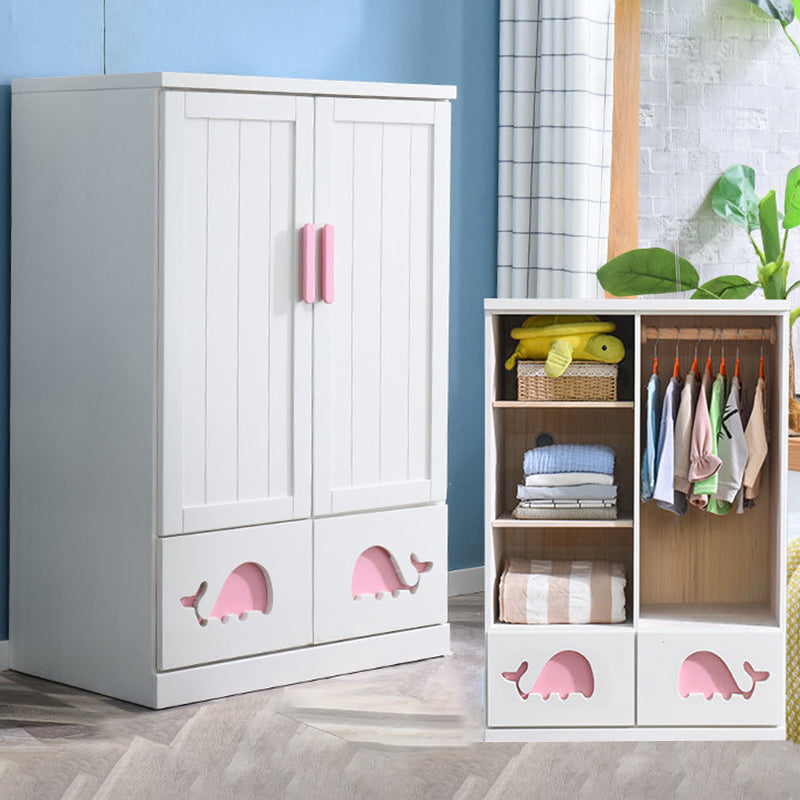 Modern Style Kids Closet White Colour Solid Wood Youth Armoire with 2-drawer