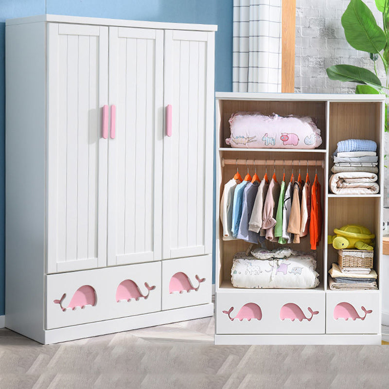 Modern Style Kids Closet White Colour Solid Wood Youth Armoire with 2-drawer