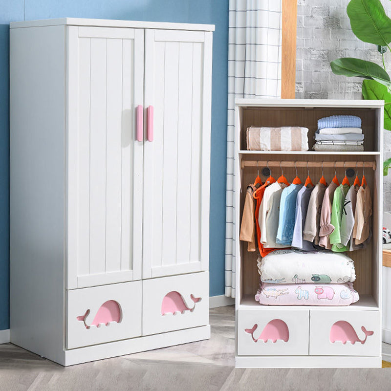 Modern Style Kids Closet White Colour Solid Wood Youth Armoire with 2-drawer