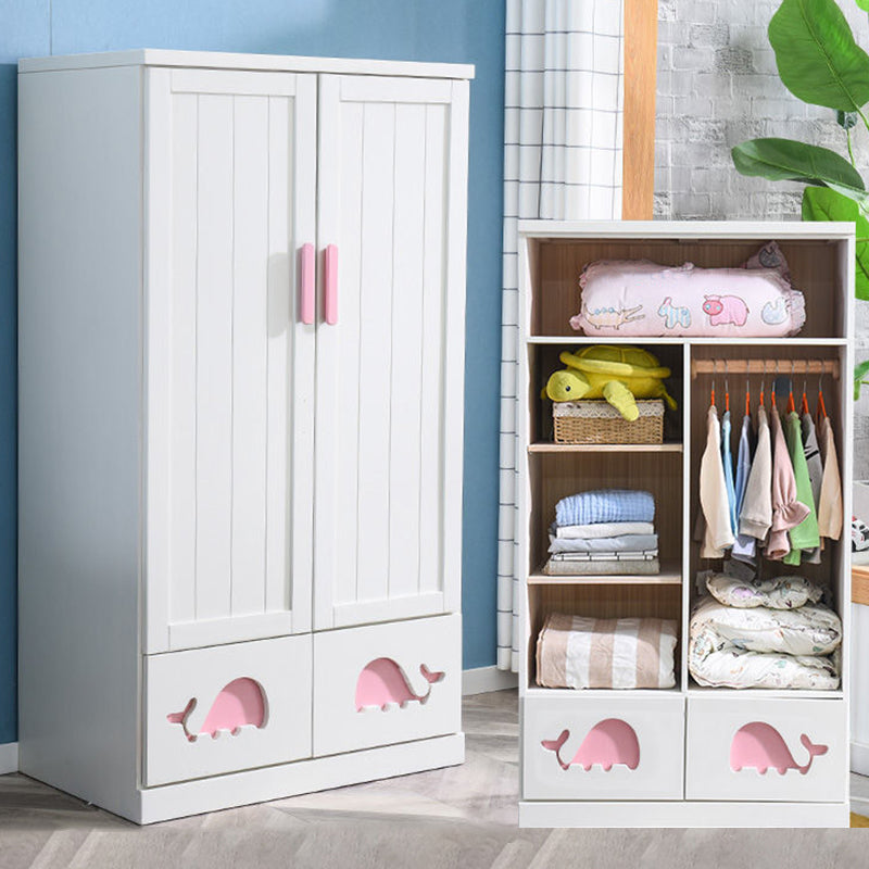 Modern Style Kids Closet White Colour Solid Wood Youth Armoire with 2-drawer