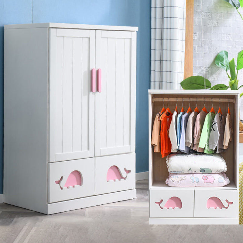 Modern Style Kids Closet White Colour Solid Wood Youth Armoire with 2-drawer