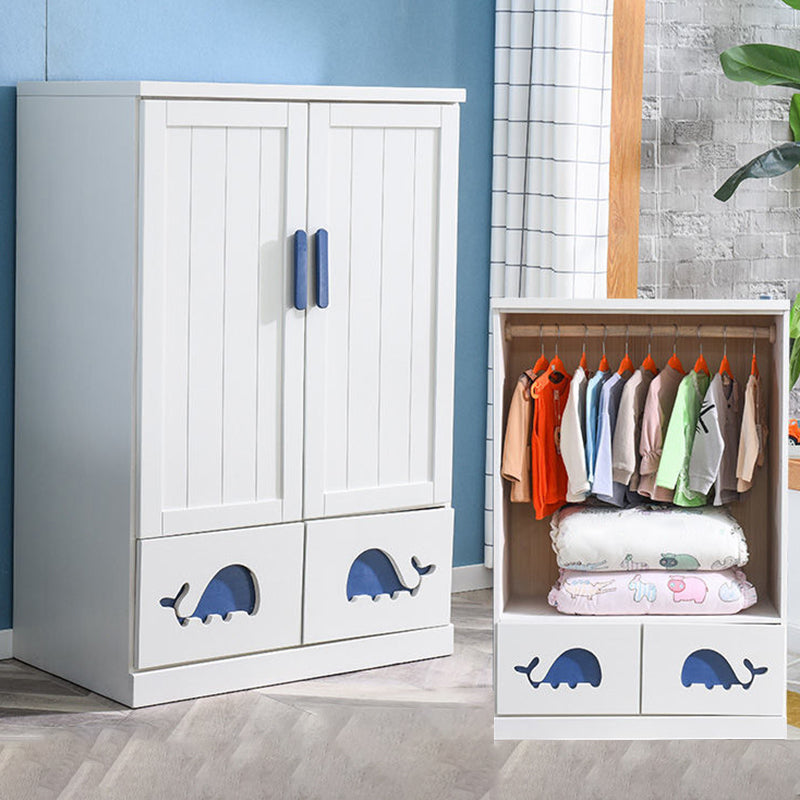 Modern Style Kids Closet White Colour Solid Wood Youth Armoire with 2-drawer