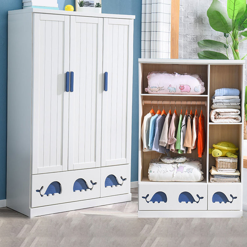 Modern Style Kids Closet White Colour Solid Wood Youth Armoire with 2-drawer