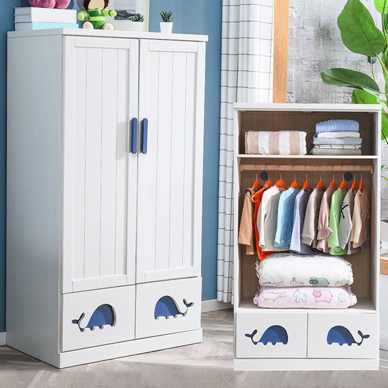 Modern Style Kids Closet White Colour Solid Wood Youth Armoire with 2-drawer