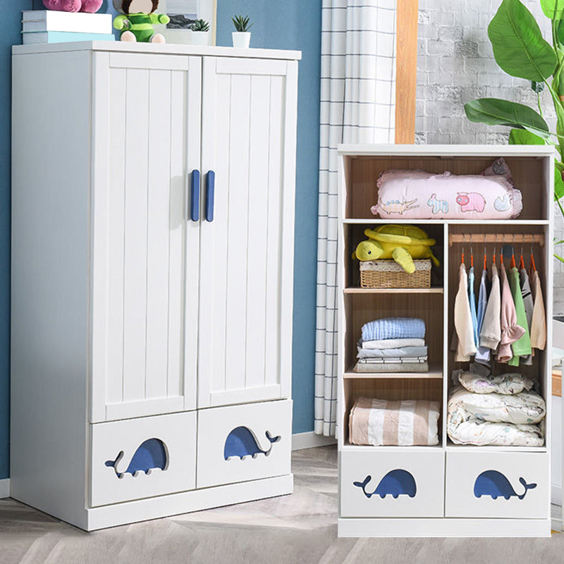 Modern Style Kids Closet White Colour Solid Wood Youth Armoire with 2-drawer