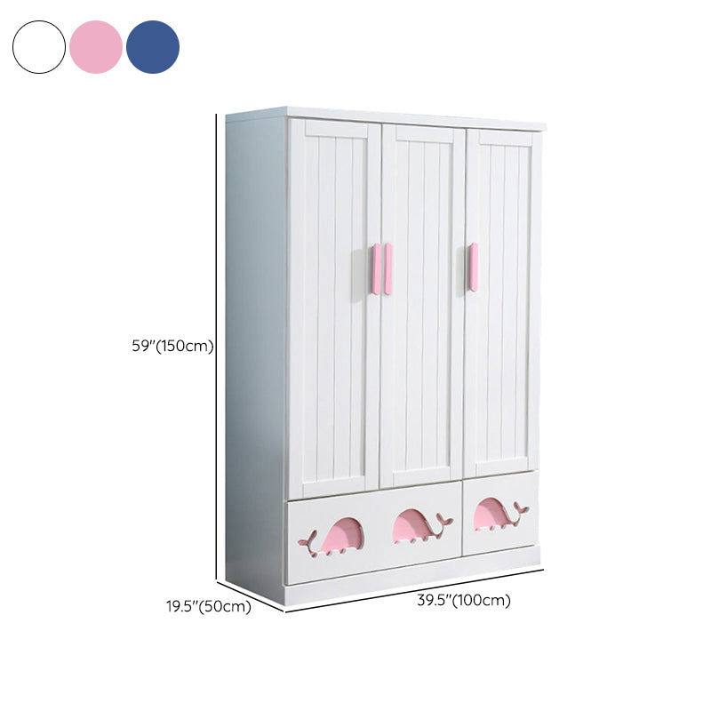 Modern Style Kids Closet White Colour Solid Wood Youth Armoire with 2-drawer