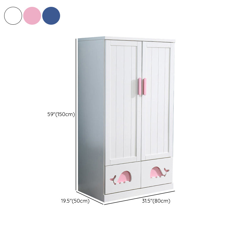 Modern Style Kids Closet White Colour Solid Wood Youth Armoire with 2-drawer