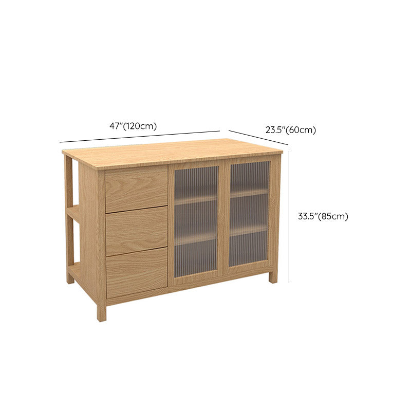 Contemporary Kitchen Island Table Dining Room Prep Table with Storage Cabinet