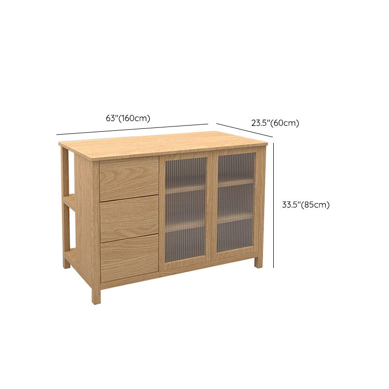 Contemporary Kitchen Island Table Dining Room Prep Table with Storage Cabinet