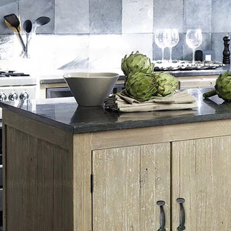 Modern Kitchen Island Table with Storage Cabinet Pine Wood Prep Table