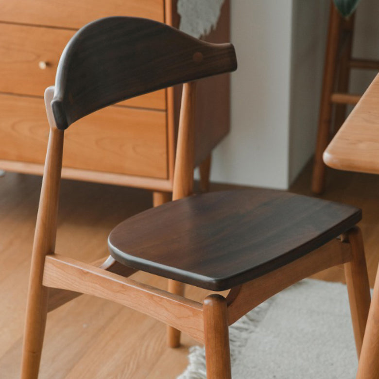 Open Back Dining Side Chair Contemporary Walnut Wood Dining Chair