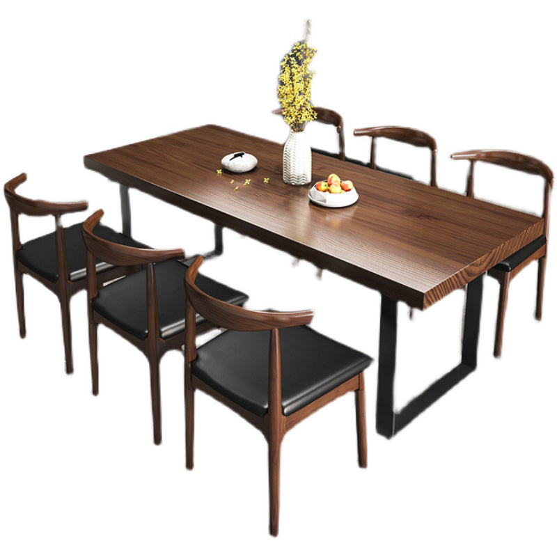 Industrial Rectangle Dining Table Set 1/4/5/7 Pcs Brown Wood Dinette Set