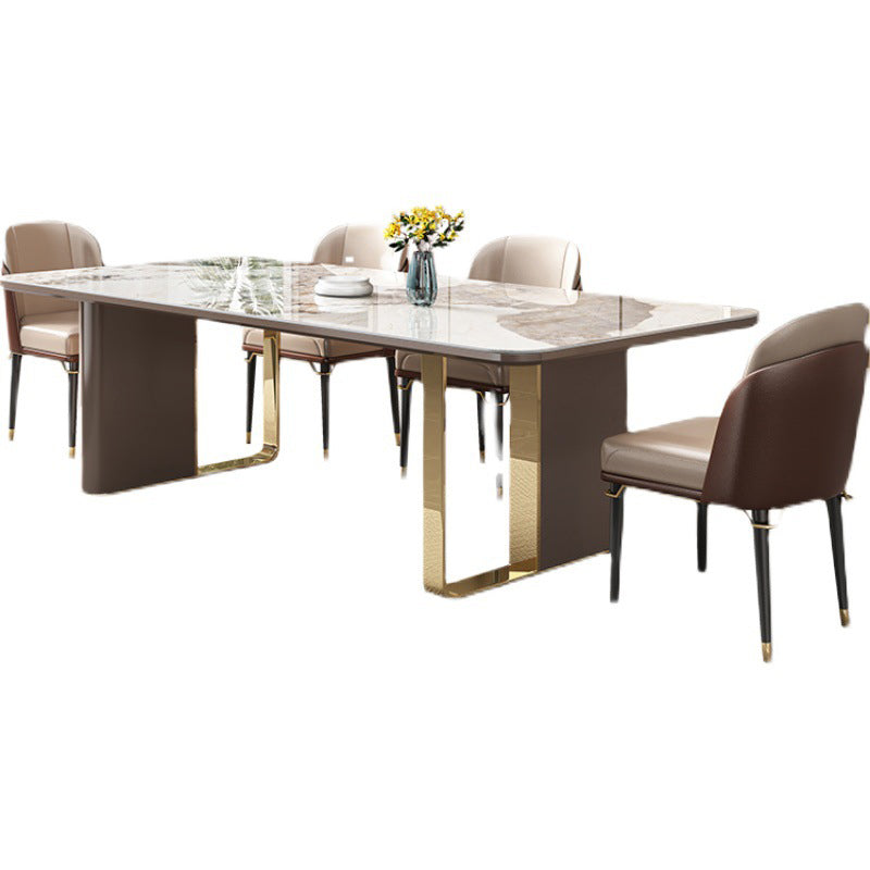 Glam Dinette Set with Leather Chairs 1/2/5/6/7/9 Pcs Glossy Beige Dining Table Set