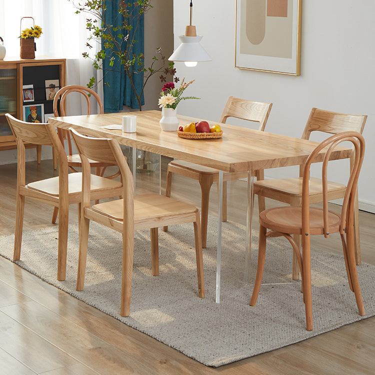 Natural Finish Dining Table Set with Acrylic Base 1/2/5/7 Pcs Ash Wood Dinette Set