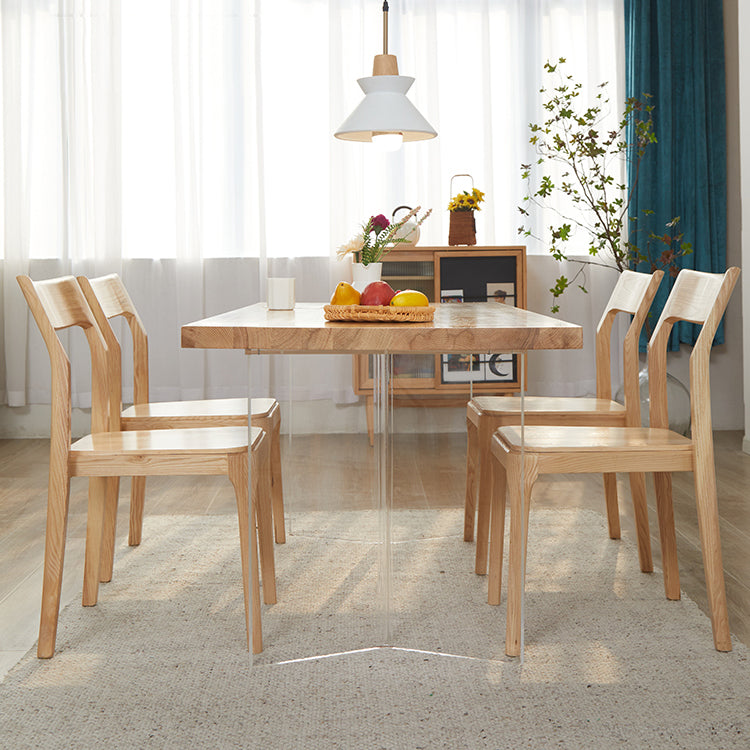 Natural Finish Dining Table Set with Acrylic Base 1/2/5/7 Pcs Ash Wood Dinette Set