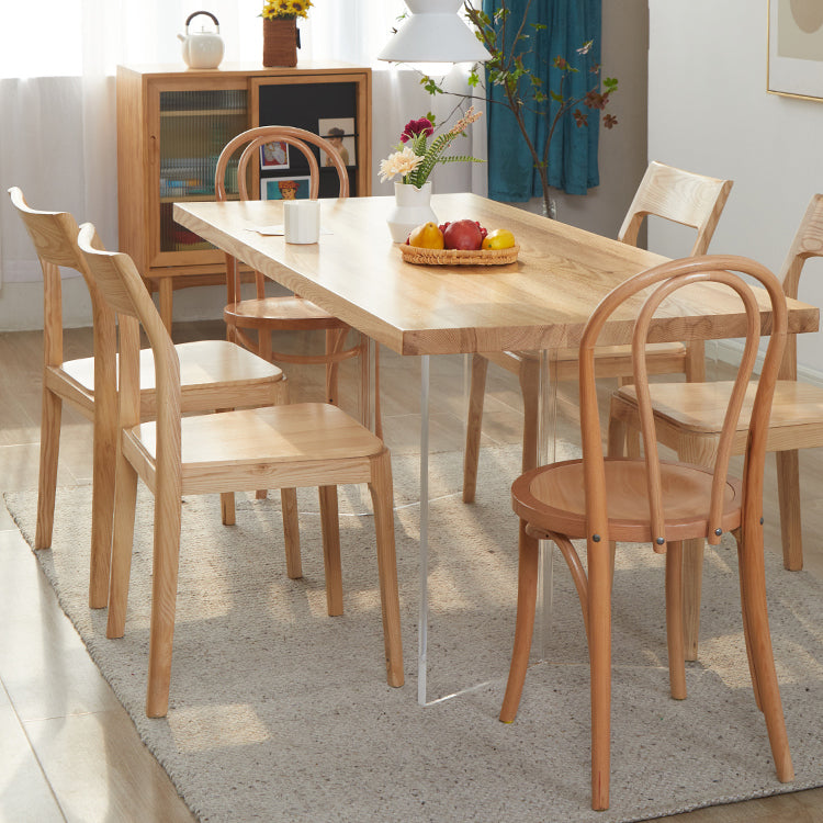 Natural Finish Dining Table Set with Acrylic Base 1/2/5/7 Pcs Ash Wood Dinette Set