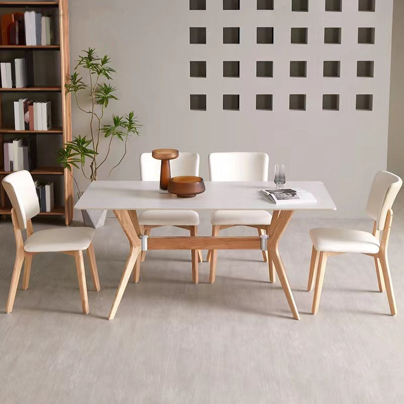 White Dinette Set with Wooden Frame 1/2/5/7 Pcs Modern Stone Dining Table Set