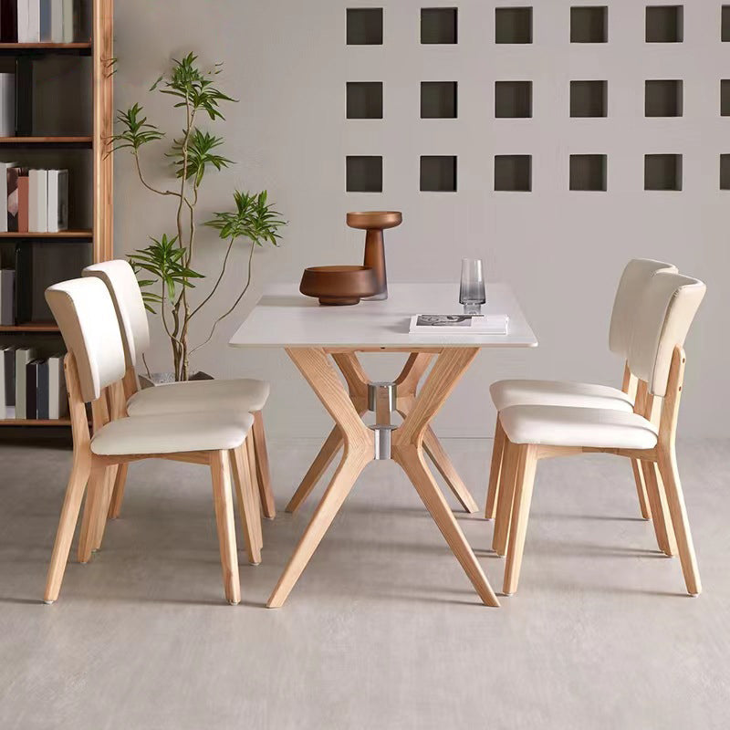 White Dinette Set with Wooden Frame 1/2/5/7 Pcs Modern Stone Dining Table Set