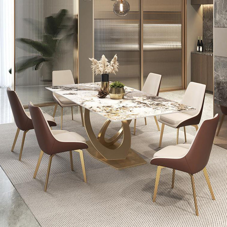 Glossy Beige Dining Table Set 1/2/5/7 Pcs Glam Dinette Set with Leather Chairs