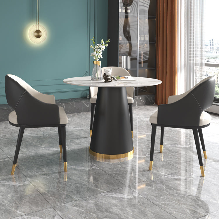 White Stone Top Round Dining Table Set 1/2/4/5 Pieces Modern Dinette Set