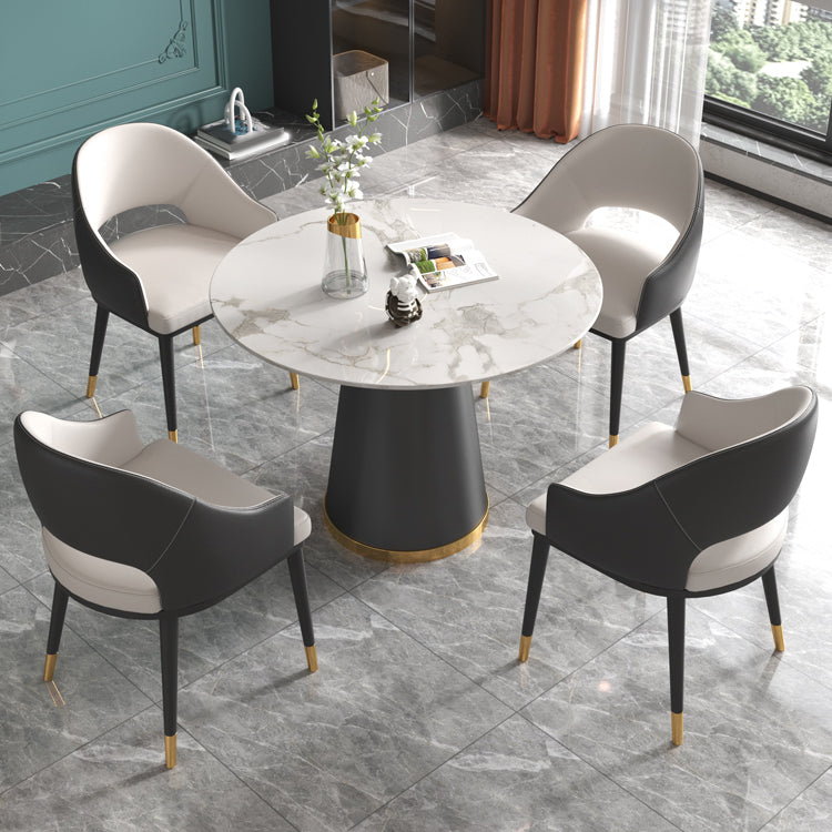 White Stone Top Round Dining Table Set 1/2/4/5 Pieces Modern Dinette Set