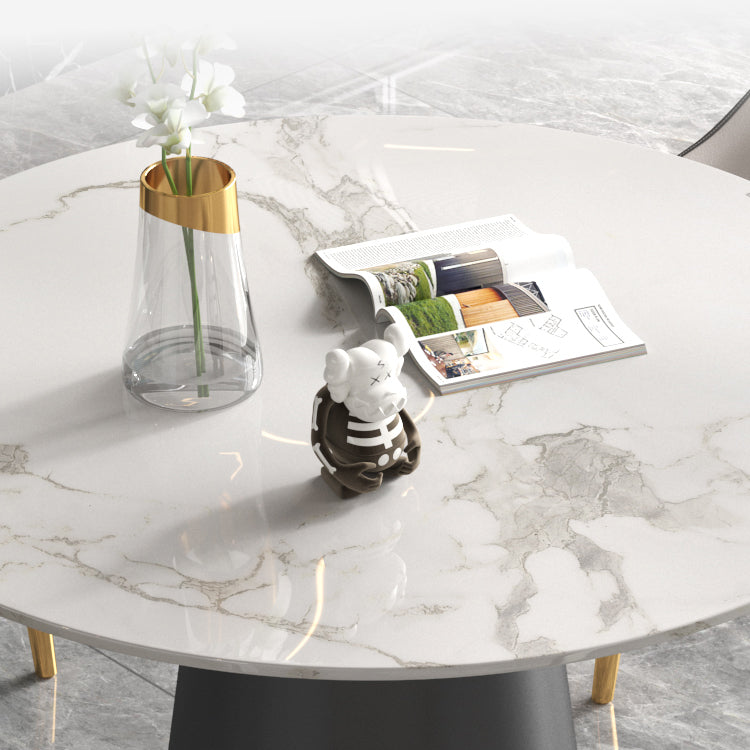 White Stone Top Round Dining Table Set 1/2/4/5 Pieces Modern Dinette Set