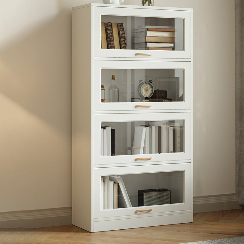 Modern Engineered Wood Bookcase Standard White Bookshelf with Cabinets