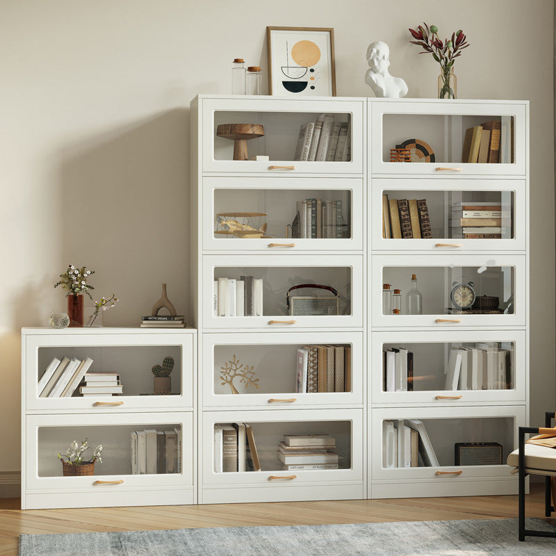 Modern Engineered Wood Bookcase Standard White Bookshelf with Cabinets