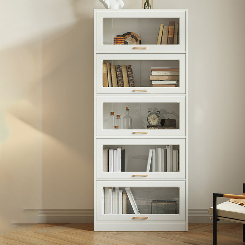 Modern Engineered Wood Bookcase Standard White Bookshelf with Cabinets