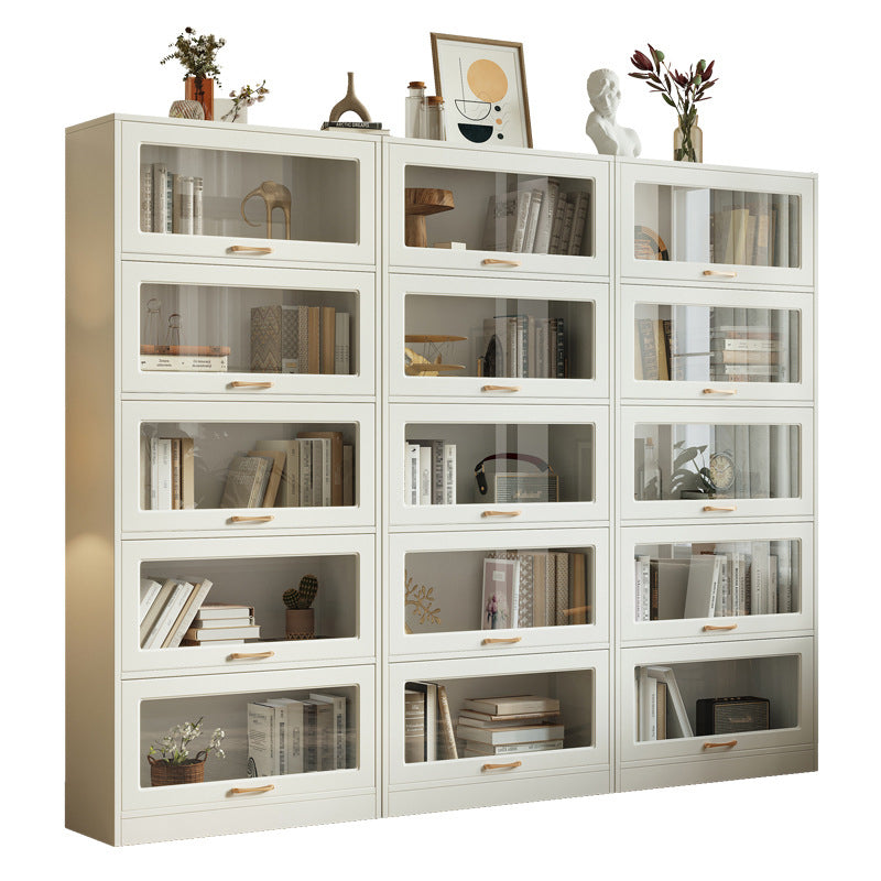 Modern Engineered Wood Bookcase Standard White Bookshelf with Cabinets