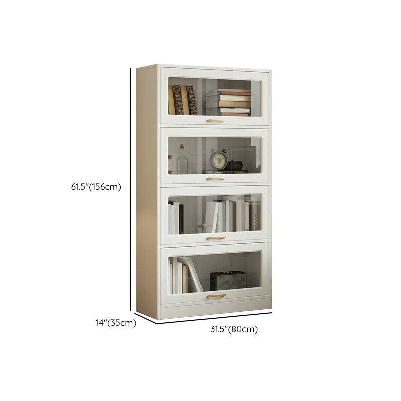 Modern Engineered Wood Bookcase Standard White Bookshelf with Cabinets