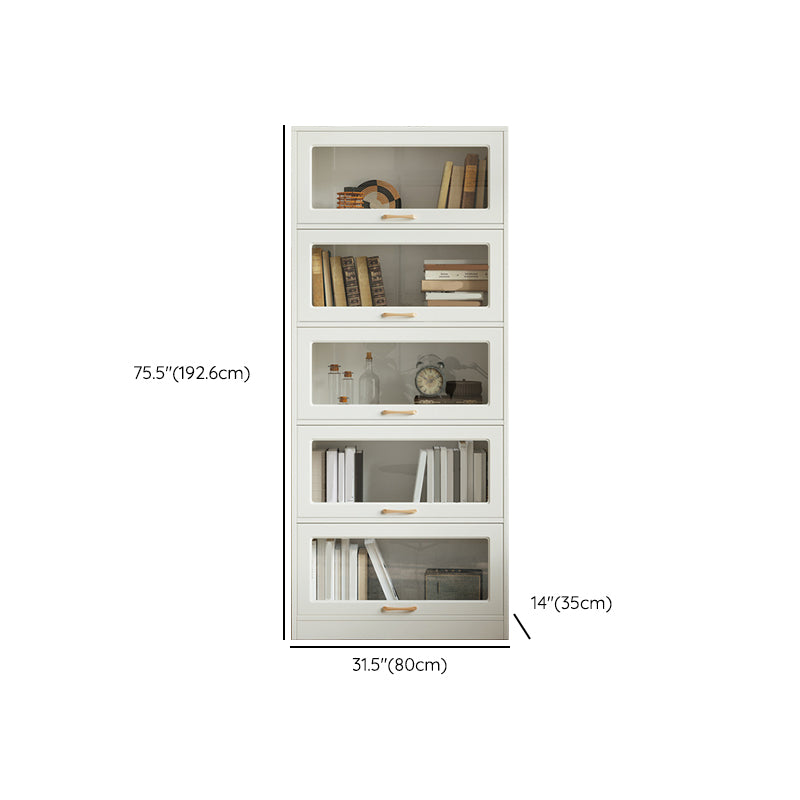 Modern Engineered Wood Bookcase Standard White Bookshelf with Cabinets