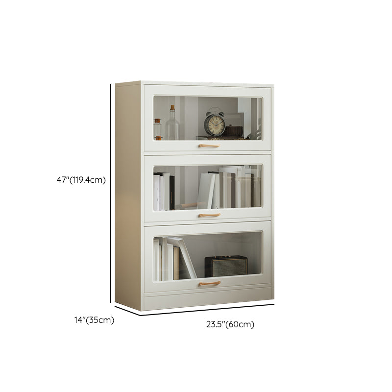 Modern Engineered Wood Bookcase Standard White Bookshelf with Cabinets