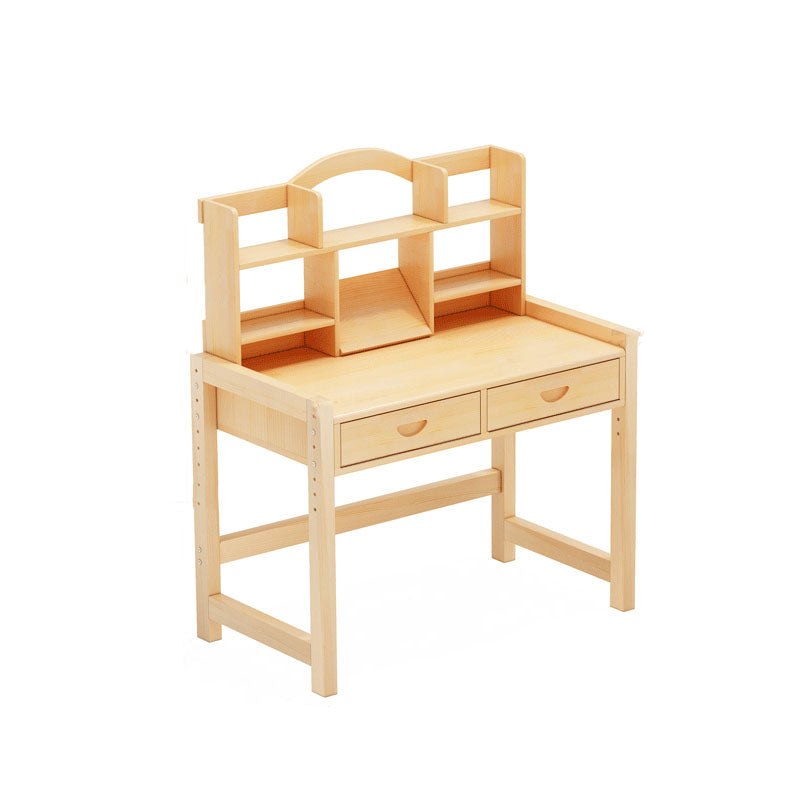 Pine Solid Wood Study Desk Table and Chair Set with Storage Shelves