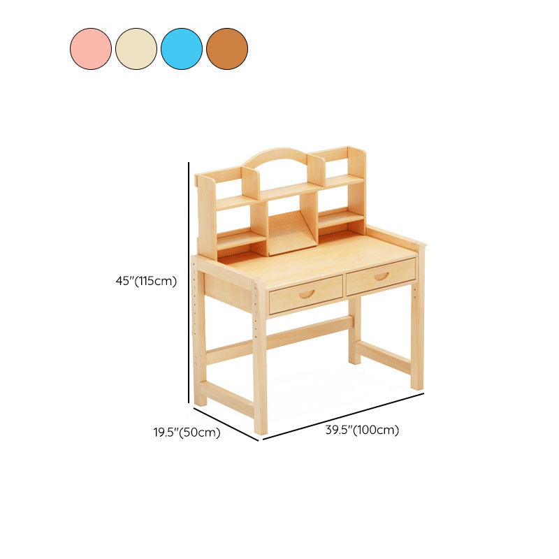 Pine Solid Wood Study Desk Table and Chair Set with Storage Shelves