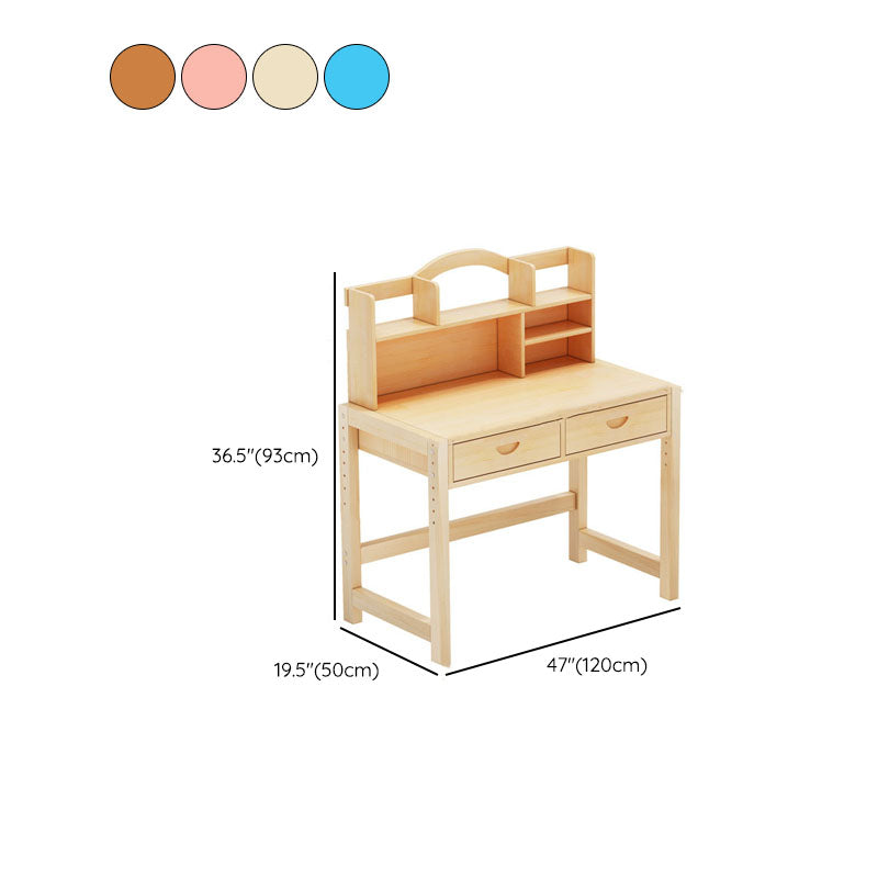 Pine Solid Wood Study Desk Table and Chair Set with Storage Shelves