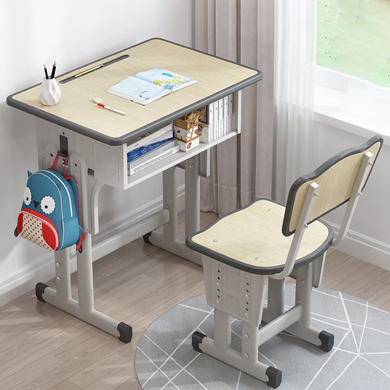 Adjustable Drawer Desk Solid Wood Study Desk with  Bookshelf