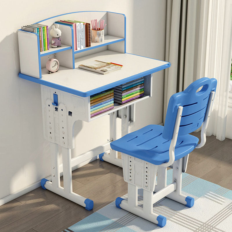 Adjustable Drawer Desk Solid Wood Study Desk with  Bookshelf