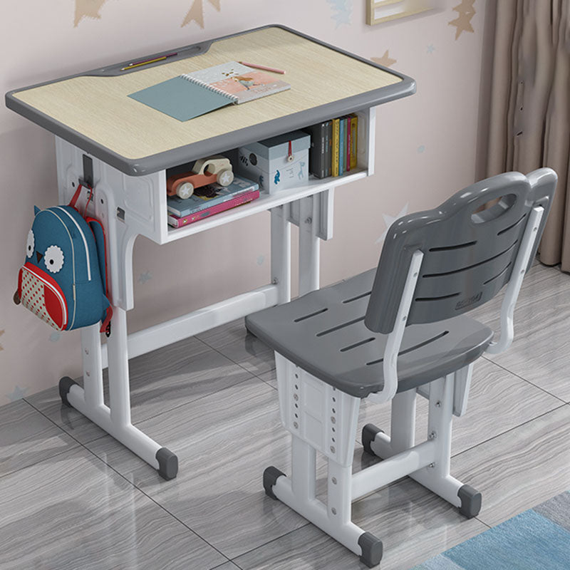 Adjustable Drawer Desk Solid Wood Study Desk with  Bookshelf