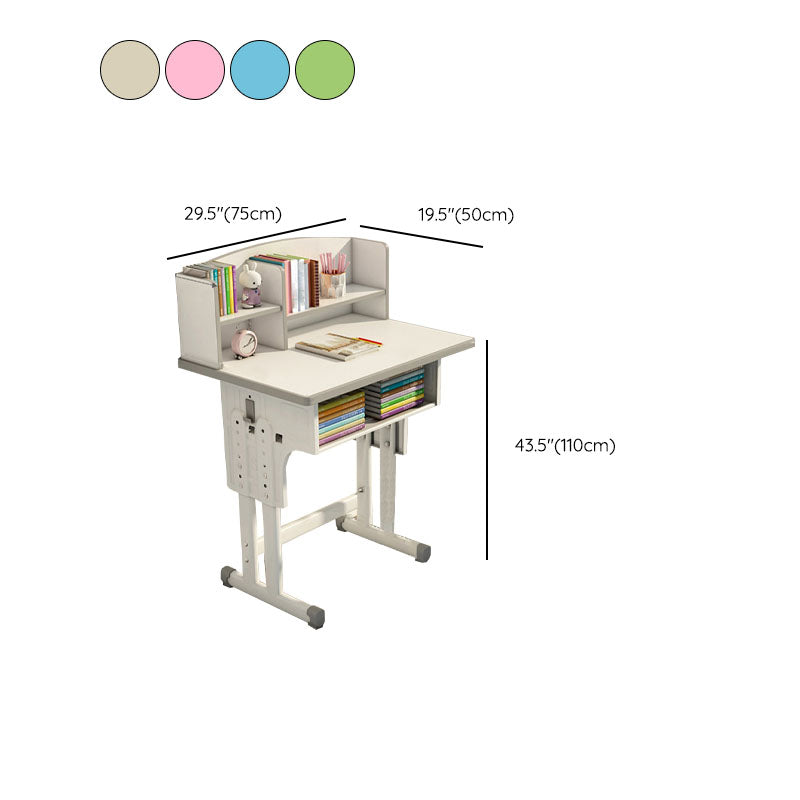 Adjustable Drawer Desk Solid Wood Study Desk with  Bookshelf