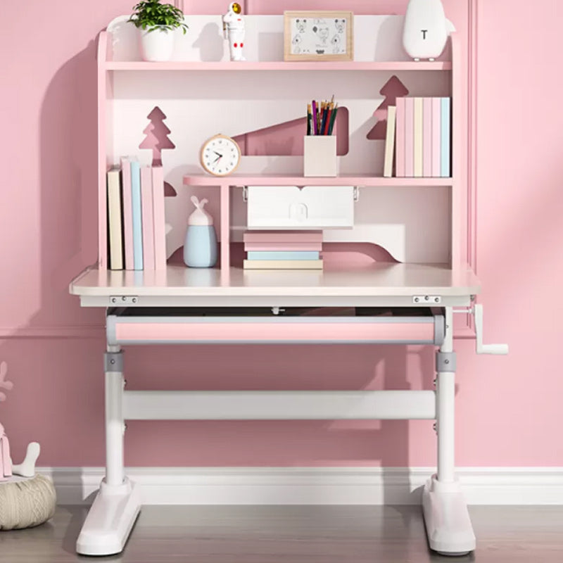 Storage Shelves Student Table with Hand Crank and Keyboard Tray