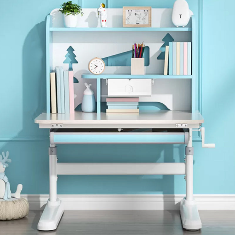 Storage Shelves Student Table with Hand Crank and Keyboard Tray