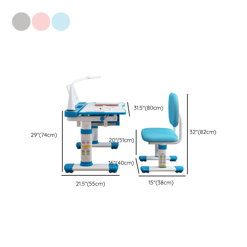 Desk with Chair Set in White with Storage Drawer Adjustable Student Table