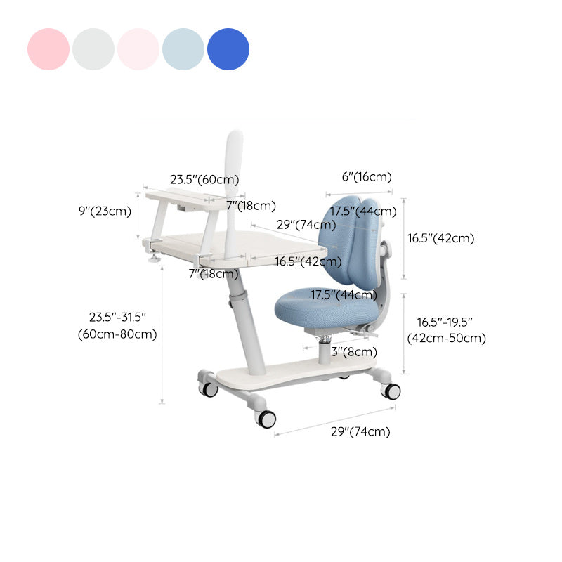 Table in White and Chairs Set Adjustable Student Table with LED Light