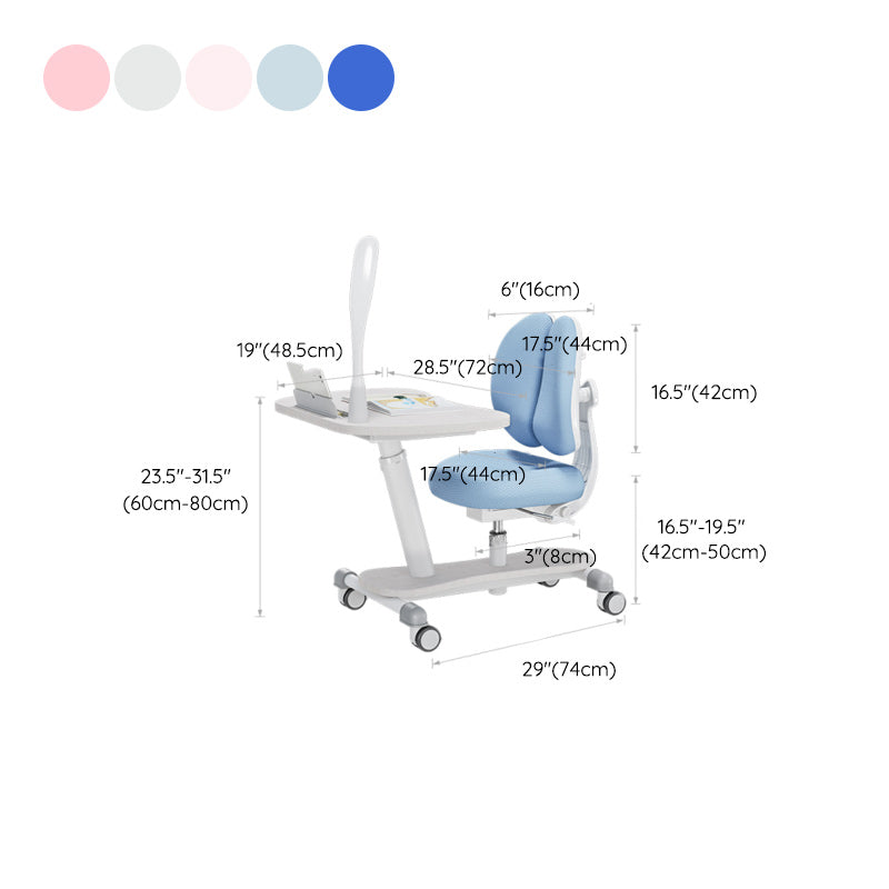 Table in White and Chairs Set Adjustable Student Table with LED Light