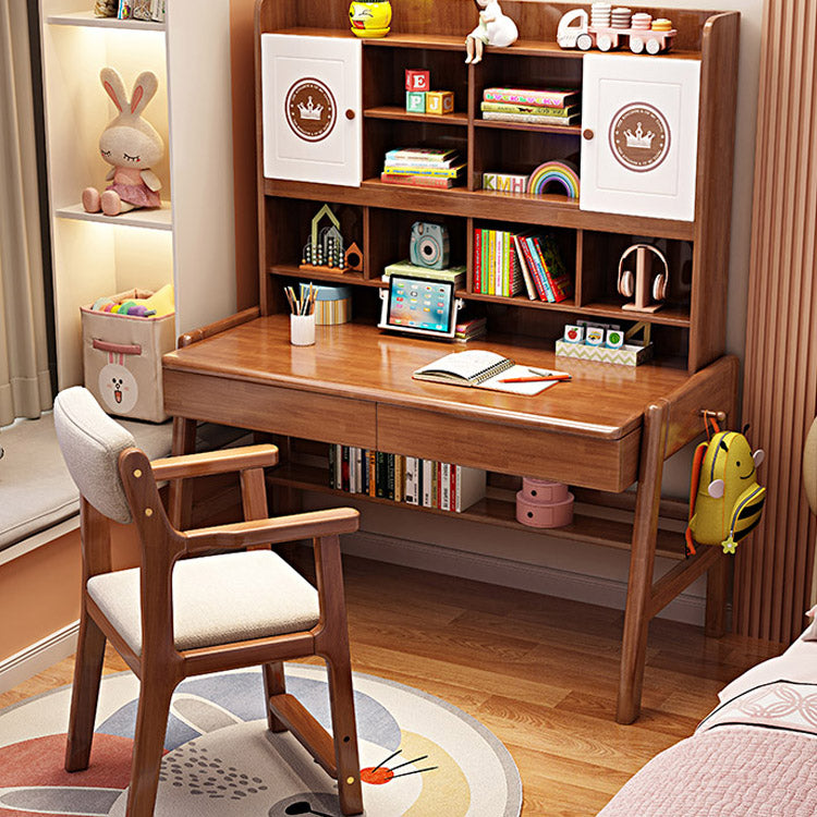 Solid Wood Children's Desk Ergonomic Home Desk with Chair with Bookshelf