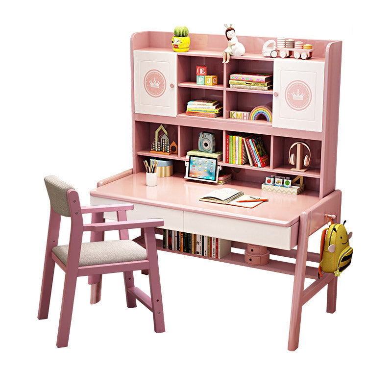 Solid Wood Children's Desk Ergonomic Home Desk with Chair with Bookshelf