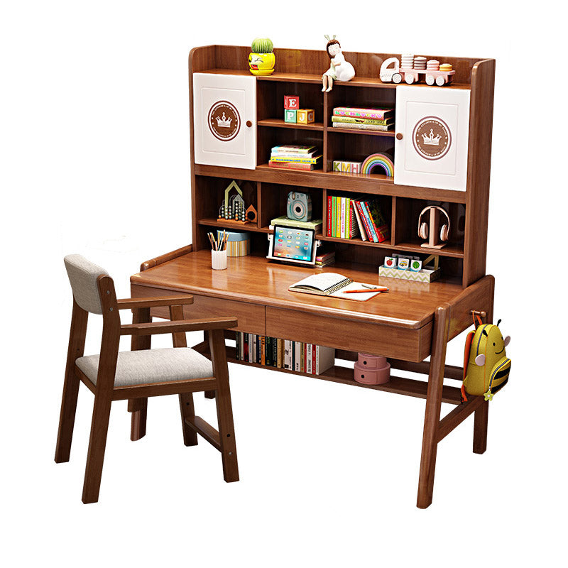 Solid Wood Children's Desk Ergonomic Home Desk with Chair with Bookshelf