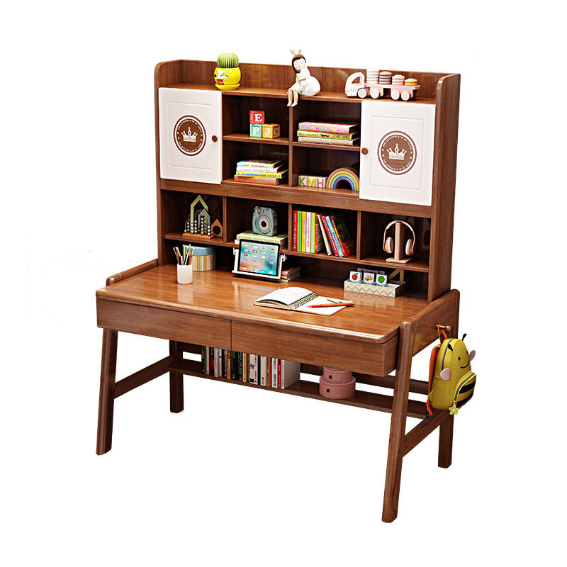 Solid Wood Children's Desk Ergonomic Home Desk with Chair with Bookshelf